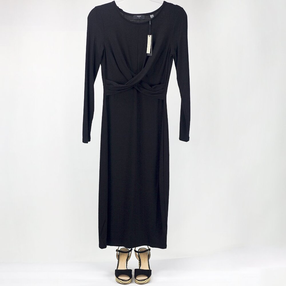 T TAHARI | LONG-SLEEVE DRESS WITH WRAP FRONT DETAIL BODYCON | SIZE S, M | BLACK